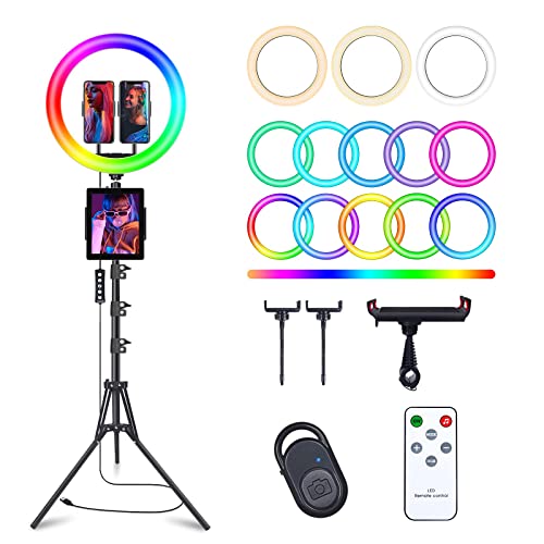 Herrfilk 13 Ring Light with Tripod Stand & Phone Holder, LED Ring Light for Phone with 3 Light Color Temperatures, 12 Brightnesses, 48 RGB Light Modes, Ringlight for Selfie, YouTube, Tik Tok