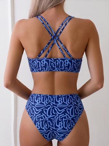 Image of Fanuerg Women's Sexy V Neck Bikini Sets Hollow Out Two Piece Swimsuits Cutout Mid Waist Bathing Suit