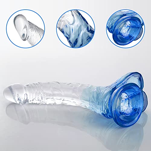 Realistic Jelly Dildo With Suction Cup, Romi Transparent G-Spot Dildo For Female Vaginal Stimulator Male Prostate Massage (Translucent Semi Blue) #TOP4