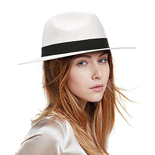 Gemvie Straw Sun Hat For Men And Women Fedora Hat Straw Panama Hat For Summer Beach White #TOP1