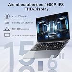 Laptop 15,6 Zoll Win11 Pro N5095 (bis zu 2.9GHz) FHD IPS Display Notebook, 8GB RAM 256GB SSD Unterstützung 1TB, 5G WiFi, USB 3.0 × 3 HDMl, Englische QWERTY-Tastatur und kabellose Maus,Grau – Bild 3
