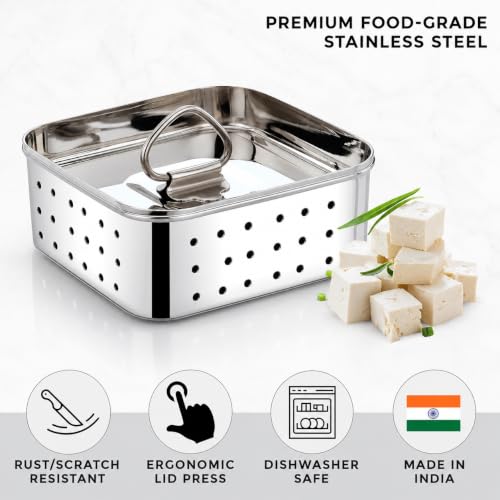 Image of Oil Storage Can Strainer-Container-Bacon Grease Keeper - Stainless Steel - 5 Cups (Paneer Maker)