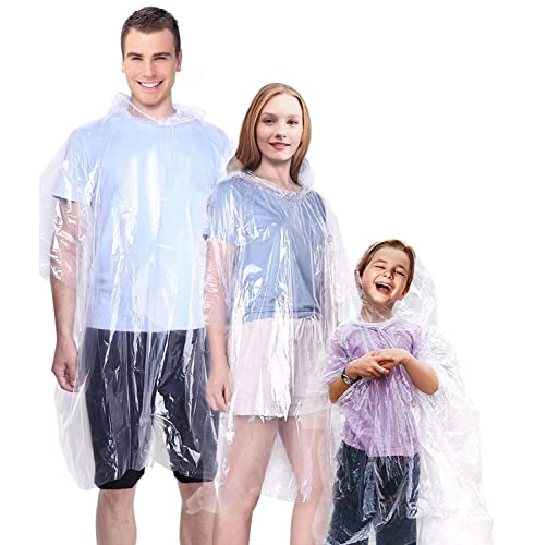 GINMIC Ponchos Family Pack Clear - 10 Pack Rain Ponchos for Kids and Adults, Clear Ponchos with Hood