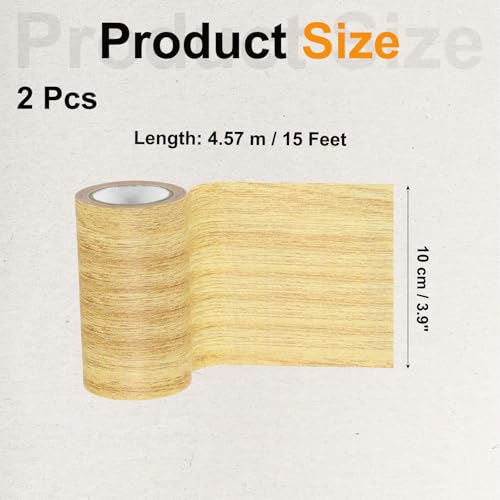 Image of PATIKIL Wood Grain Tape 4 inch x 15 Ft, 2 Pcs Self-Adhesive Wood Texture Repair Tape Realistic Wooden Effect Patch for Furniture Cabinets Floor Walls, Yellow Oak