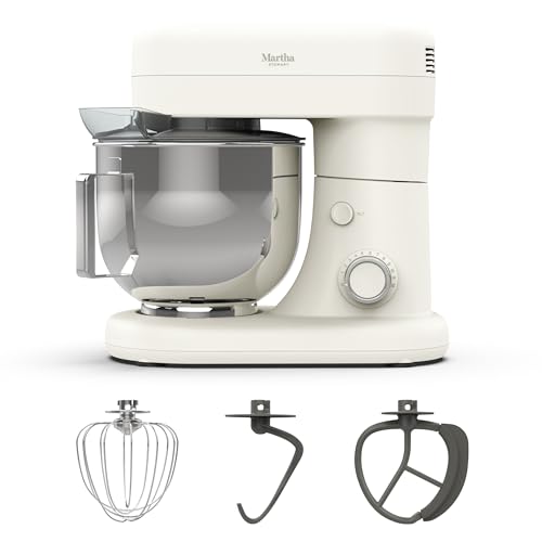 Image of Martha Stewart 5.3Qt Stand Mixer, 12-Speed Tilt-Head Electric Kitchen Mixer with Stainless Steel Bowl, Dough Hook, Whisk & Beater, Splash Guard, Ideal for Baking Bread, Cake & Whipping, Linen Cream