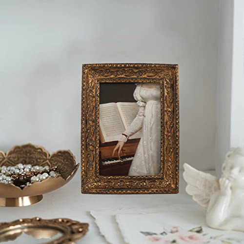 Kangce Vintage Picture Frames 2.5X3.5 Wallet Size Picture Frames Set Small Ornate Picture Frame Antique Frames Photo Gallery Wall Mount And Tabletop Easel With Embossed Floral,Bronze Gold #TOP2
