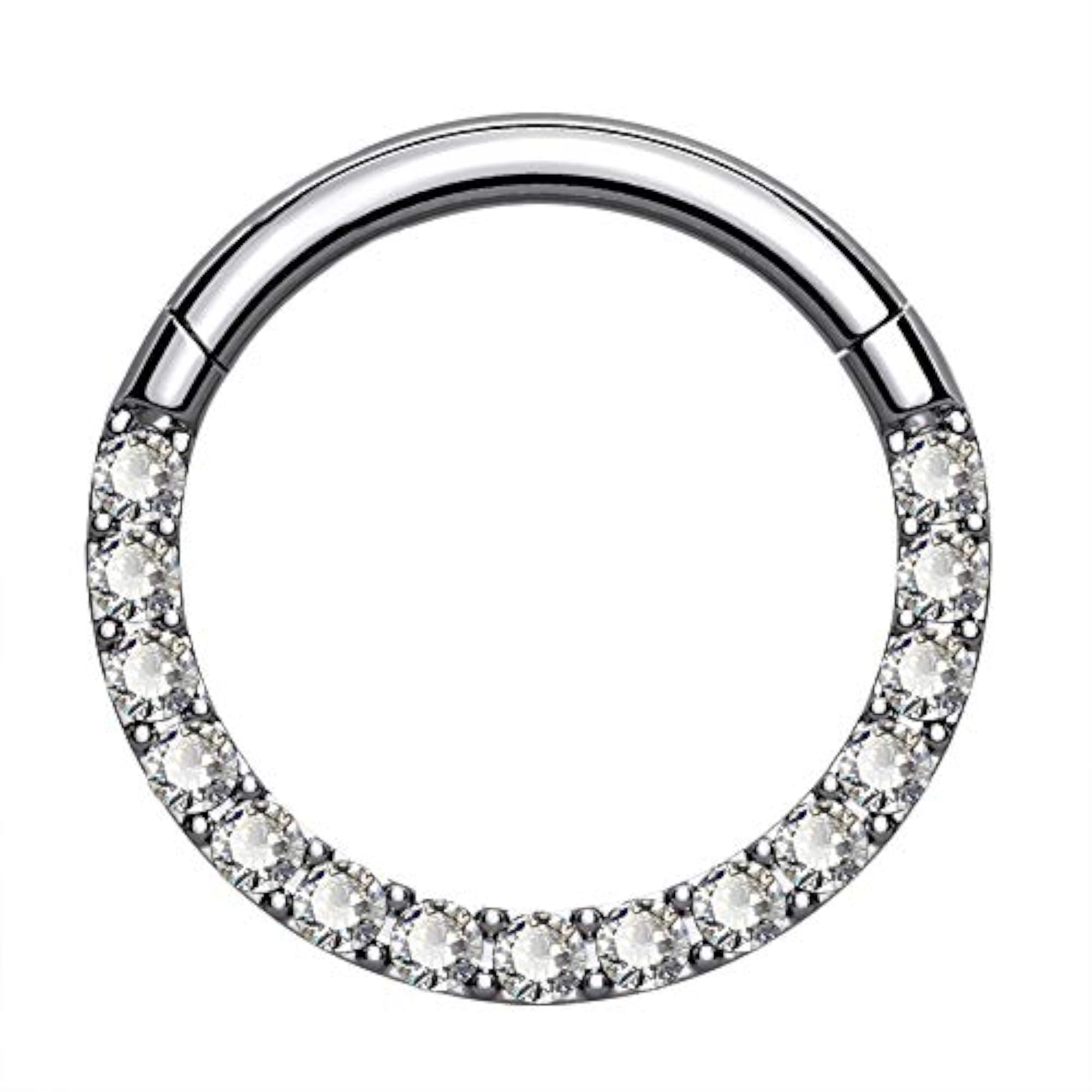 Titanium Daith Earring Hoop with Clear CZ, 16G