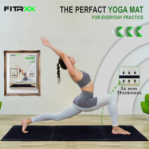 Image of Fitrxx Premium 10 mm PVC Leather Yoga Mat for Men & Women, Extra Thick Yoga Mat, Exercise Mat, Fitness & Meditation Mat, Anti-Slip, Lightweight, With Carrying Straps and Easy Storage (BLACK)