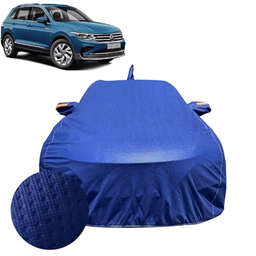 Image of Car Cover Compatible For Volkswagen Tiguan (2017-2026) | 100% Waterproof Cover with Antenna & REFLECTIVE Mirror Pockets | Dustproof, Scratchproof, Heatproof Car Cover |Soft Cotton Lining|BLUE