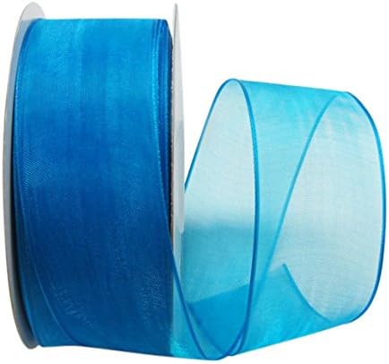 Ribbon Bazaar Wired Sheer Organza 1-1/2 inch Turquoise 25 yards Ribbon, Ivory,Purple,Turquoise,White, 1-1/2 inch 25 yards Spool