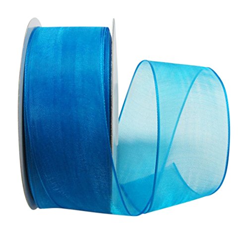 Ribbon Bazaar Sheer Organza Wired Ribbon - 100% Polyester Wire Edged Ribbon For Floral Decor, Table Arrangements, Apparel Embellishment & More - 1-1/2 Inch Turquoise 25 Yards #TOP8