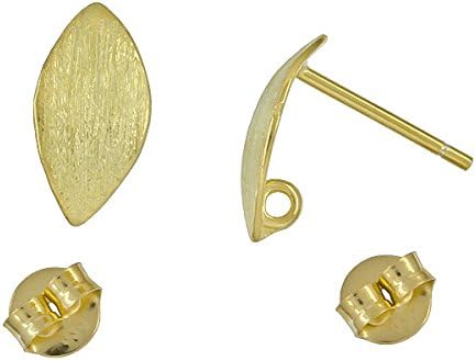 1 pair Sterling Silver Satin Marquise Stud Post Earrings Connector
