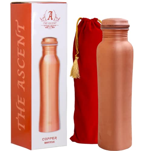 THE ASCENT MEMORIAL 100% Pure Copper Drinking Water Bottle with Ayurveda Benefits | 900 ML Real Copper Flask for Yoga and Gym| 32 Oz Water Bottle with Matt Finish