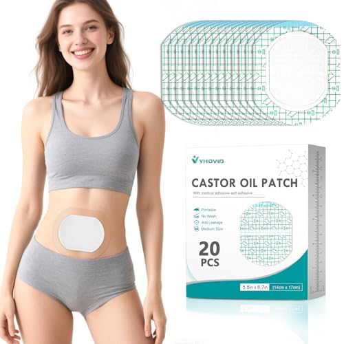 20Pcs Castor Oil Patches, Organic Cotton Castor Oil Pack Wrap, Portable Self-Adhesive Anti Leakage No Wash (Patented Product)