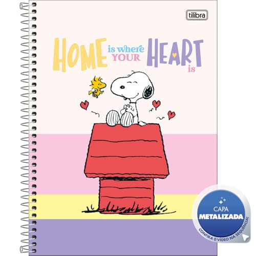 Tilibra - Caderno Espiral Capa Dura Universitário 1 Matéria Snoopy 80 Folhas - Home Is Where Your He