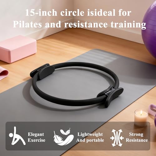 Set de 10 Anillas de Pilates 15 Pulgadas Magic Circle Juego a Granel para Yoga y Fitness, Anillas de Resistencia Ligera y Portátil para Tono Corporal Completo, Entrenamiento de Núcleo y Fuerza (5 Negro, 3 Azul, 2 Rosa) miniatura 7