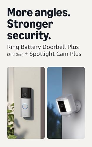 Image of Ring Battery Doorbell Plus (newest model), Nickel Silver with Spotlight Cam Plus, Battery, White
