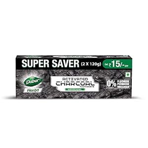 DABUR Herb'L Activated Charcoal Toothpaste (120g x 2) @99. | DABUR Herb'L Activated Charcoal Toothpaste 240G (120G x2, Pack of 2) | Whitening Black Gel Toothpaste | Fluoride Free | Fights Plaque & Ext