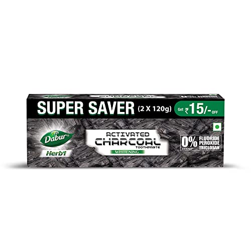 Image of DABUR Herb'L Activated Charcoal Toothpaste-240G (120Gx2,Pack Of 2)|Black Gel Toothpaste|Whitening |Fluoride Free|Fights Plaque&Extrinsic Stains|With Power Of Mint|Cool&Refreshing Mouth Experience
