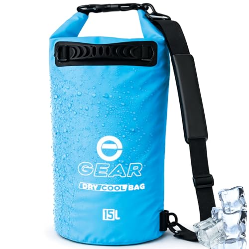 Enthusiast Gear Dry Bag Cooler - Roll Top Insulated Backpack – Portable, Collapsible, Waterproof with Padded Shoulder Strap - Perfect for Kayaking Fishing Beach Hiking - Orange, Grey, Blue -15L