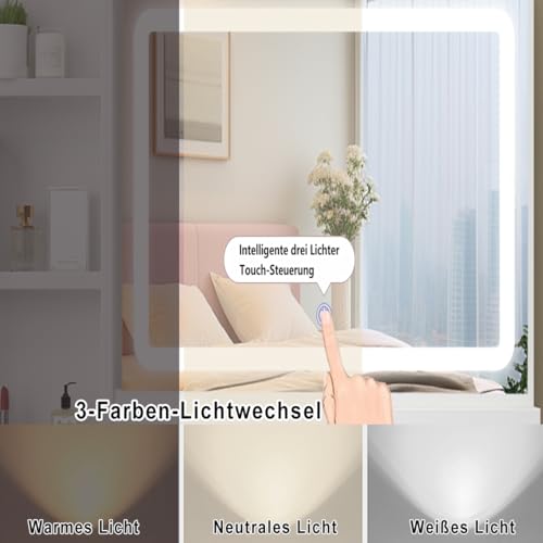 Zeaper - Tocador con iluminación LED y taburete, mesa de maquillaje con gran espejo, mesa de cosméticos con 6 cajones y 3 estantes abiertos, mesa de maquillaje moderna para dormitorio de madera, color - imagen 4