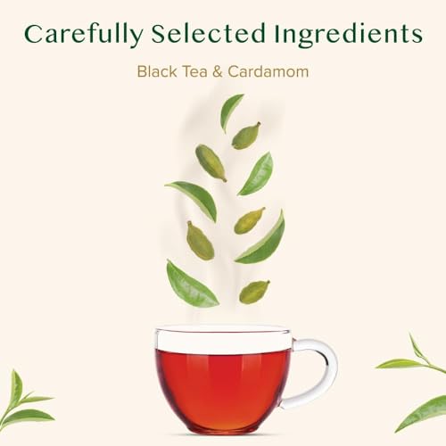 VAHDAM Kardamom Masala Chai Tee | 100 Pyramidenteebeutel | Indischer Schwarzer Tee mit Zerkleinertem| Original Kardamom Chai-Mischung aus Indien | 100% Natürlich