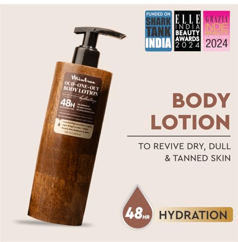 Image of Mintree Oud Body Lotion, 48-Hour Hydration with Ceramides and Peptides, Lightweight, Non-Sticky Body Lotion for Men and Women, Helps Calm Body Acne and Protect from Pollution|All Skin Types|200 ml