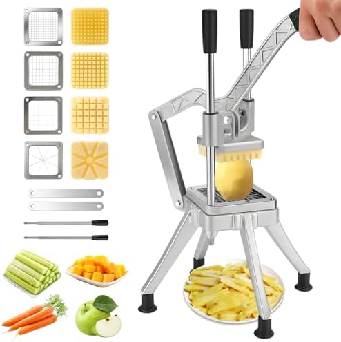 Noliven Commercial Chopper, Commercial French Fry Cutte w/ 4 Replacement Blades, Stainless Steel French Fry Cutter Potato Dicer & Slicer, Suitable for Restaurants & Kitchen