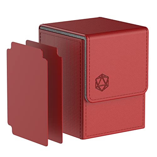 Pulchra Scatola Box Porta Carte Capacità fino a 100+ carte, con 2 Piastra di Partizione, Magnetic Flip Deck Box - Dadi Design (Rosso)