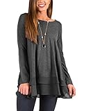 PRETTODAY Women's Casual Tunic Tops Crew Neck Shirts Chiffon Hemline Loose Blouses