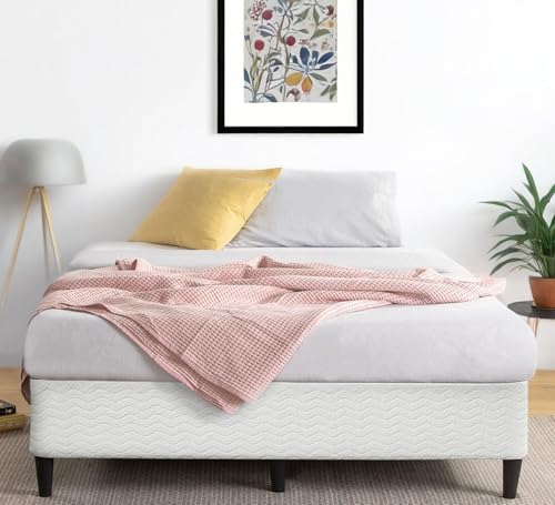 Zinus Queen Bed Base Smart Ensemble Mattress Foundation White Sturdy Frame Easy Assembly Modern Design