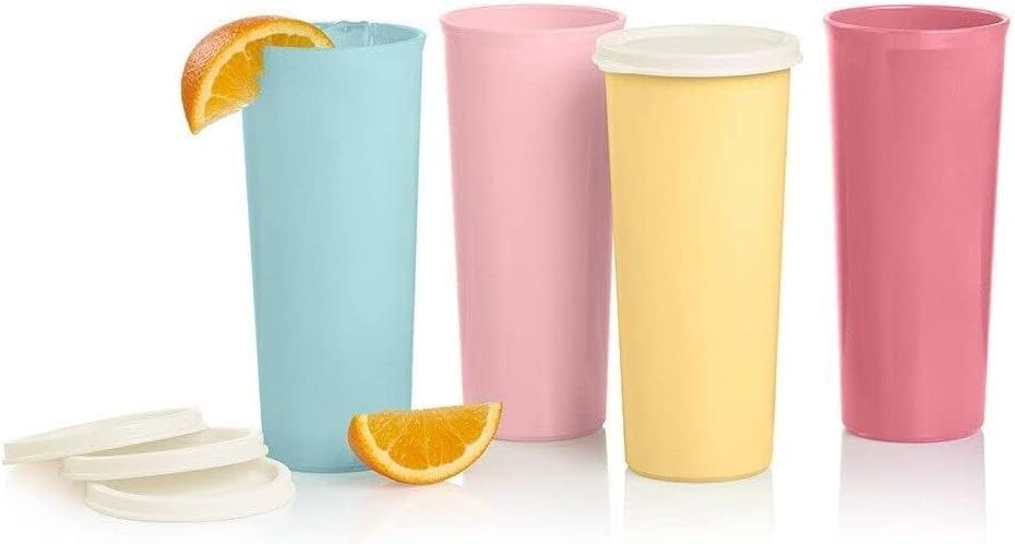 Tupperware Tumblers 16 oz Straight Side Solid Pastel Colors Blue, Pink, Yellow, Rose - Image 2