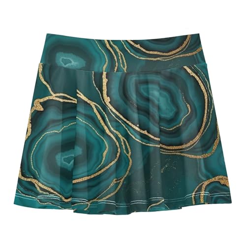 Joisal Colored Athletic Shorts for Girls Skorts Toddlers Tennis Skirts School Deep Teal Marbled Textures Gold 4t