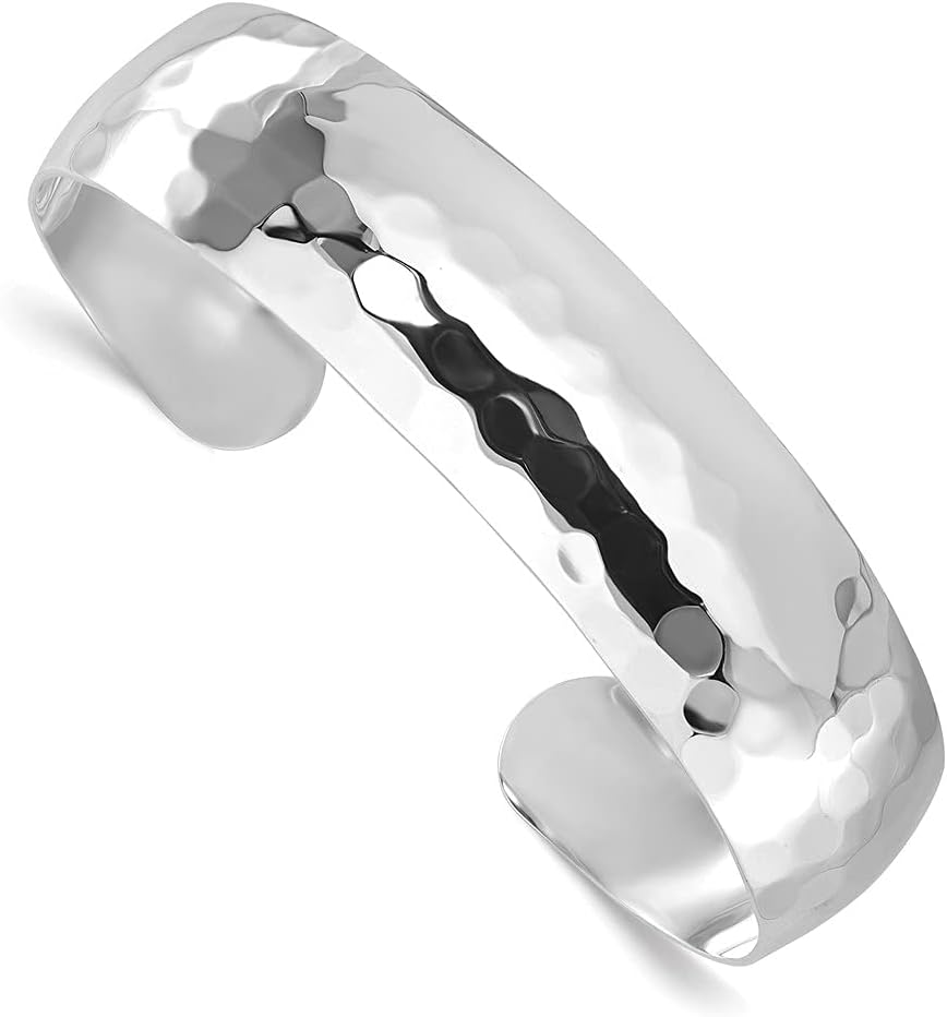 Diamond2Deal Sterling Silver Polished Hammered Slip-on Cuff Bangle Bracelet for Mom