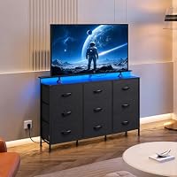 WLIVE Black Dresser TV Stand 9 Drawers, Fabric Chest of Drawers LED Lights — image 4