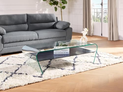 Table basse Kelly verre trempé 120cm avec tablette VENTE-UNIQUE.COM
