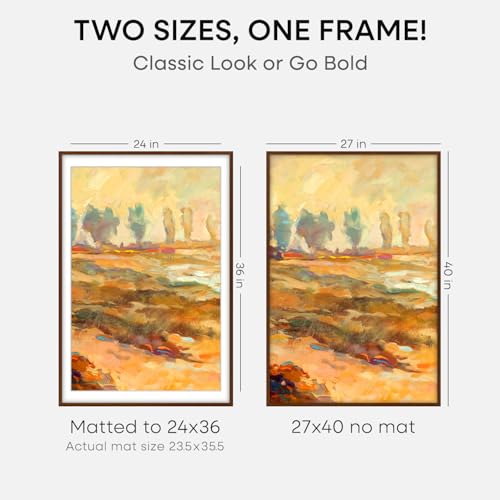 Image of Homeforia 27x40 Poster Frame Brown, High End Dark Oak 27x40 Large Wooden Frame with Mat 24x36, 27 x 40 Walnut Wood Picture Frame Matted to 24 x 36, 40x27 Thin Frame, Tempered Glass, Wall Kit, Set of 2