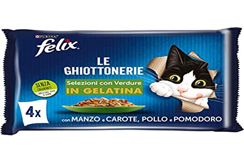 Purina Felix Le Ghiottonerie Feuchtigkeit für Katzen mit Rind und Karotten und mit Huhn und Tomaten, 48 Beutel à 85 g – Ansicht 1