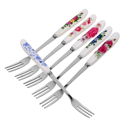 DECORNIJIA 6 pezzi Forchette da Dessert con Manico in Ceramica Ergonomico Forchettine in Acciaio Inossidabile Resistenti e Portatili per Frutta e Dolci Multiuso per Feste e Monoporzione