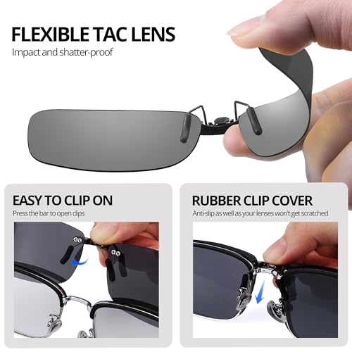 VIEWBETTER® 3PCS Polarized Clip On Sunglasses Over Glasses for Men Women UV400 Protection Rimless Metal (Flip Up) V1034