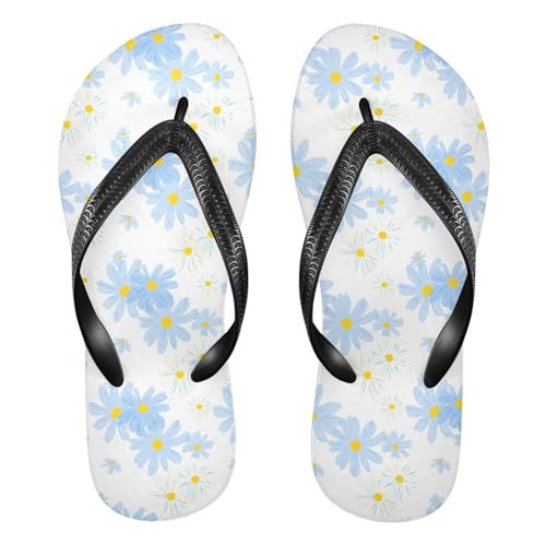 Sinestour Flower Blue White Flip Flops for Beach Thong Sandals Anti-slip Lightweight Beach Slippers for House Indoor Outdoor