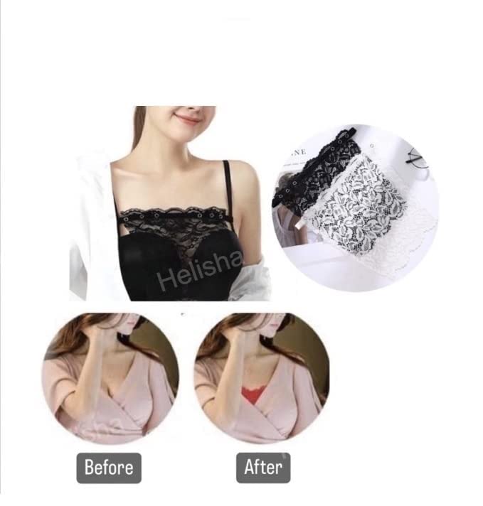 Image of HELISHA Cotton Netted Clip-on Mock Lace Camisole Cami Secret for Women (Black, White, Beige, Free Size)- Pack-of 3