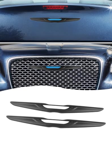 Image of Hoolcar Front Bumper Grille Emblem Cover Compatible with Chrysler 300 300C 2015+ Rear Emblem Badge Cover Trim Kit Exterior Accessories, Matte Black