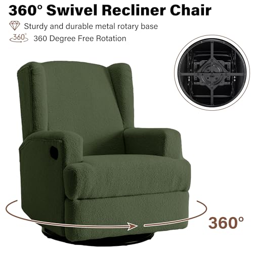 Image of Wingback Swivel Rocker Recliner Chair for Adults,Glider Rocking Chair,Green