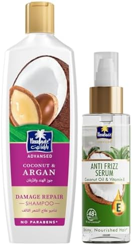 Parachute Advansed Anti-Frizz Hair Serum & Argan Shampoo Combo | Smooth, Nourished, Frizz-Free Hair | Pack of 2 | 6.4 fl oz + 11.4 Fl oz