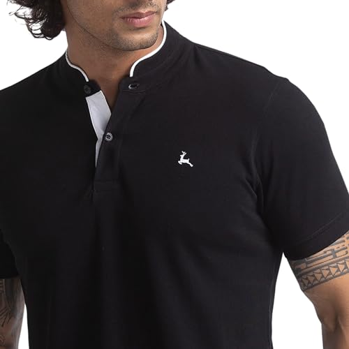 Image of Parx Men's Cotton Polyester Blend Solid Pattern Regular Fit Henley Collar Henley Neck Half Sleeve Casual T-Shirt