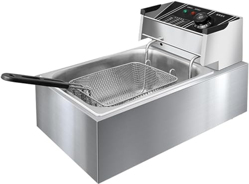 Freidora comercial, freidora eléctrica para uso comercial y doméstico, freidora de encimera de acero inoxidable con cesta y protección contra sobrecalentamiento, control de temperatura, freidora de
