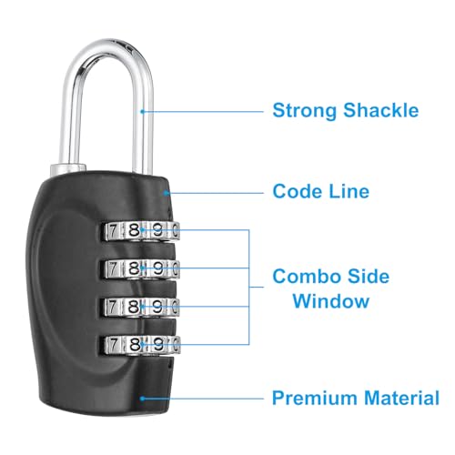 Image of PATIKIL Combination Lock, 4 Digit Outdoor Padlock Waterproof Locker Lock for Luggage Suitcase, Gym Locker, Fence, Filing Cabinets, Toolbox, Gate, Black