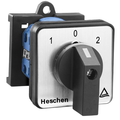 Heschen, Commutatore universale a camme, SZW26-20/D202.2-B11R, montaggio su guida DIN da 35 mm, 660 V, 20 A, ON/OFF, 3 posizioni, 2 fasi, 8 morsetti, elencati CE/TUV