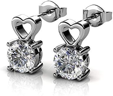 Cate & Chloe Marian 18k White Gold-Plated Heart Stud Earrings with Round Cut Simulated Diamond Crystals, Wedding Jewelry for Women, Gift for Mother's Day, Anniversary, Birthday